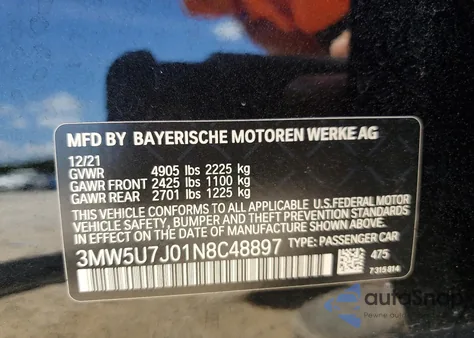 2022 BMW M340I z USA, uszkodzony, nr VIN 3MW5U7J01N8C48897